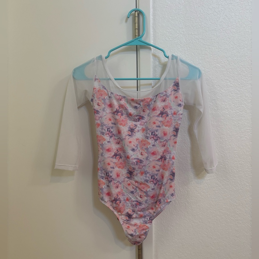 EUC Sansha Monet Flower 3/4 Sleeve Leotard Adult 5